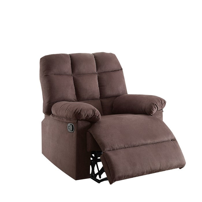Recliner With Tufted Back And Roll Arms In Brown