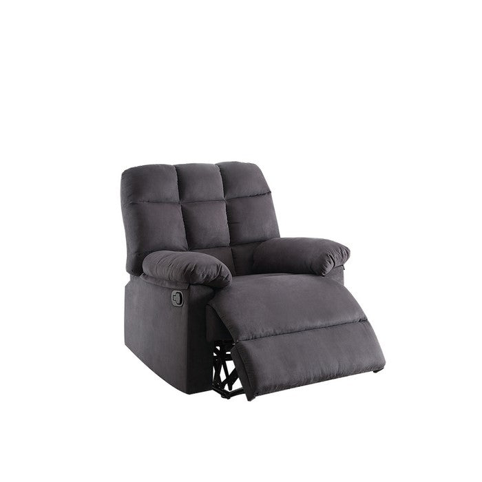 Recliner With Tufted Back And Roll Arms In Gray