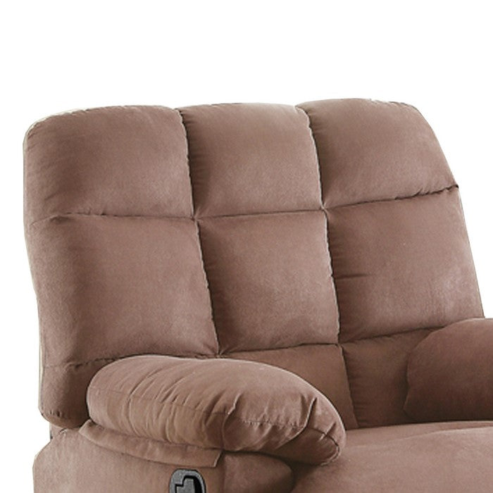 Recliner With Tufted Back And Roll Arms In Saddle Brown