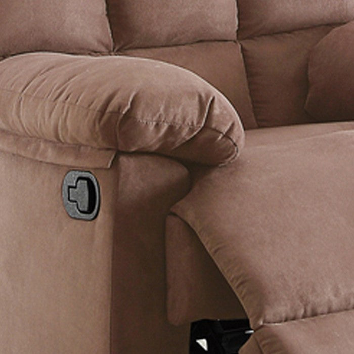 Recliner With Tufted Back And Roll Arms In Saddle Brown