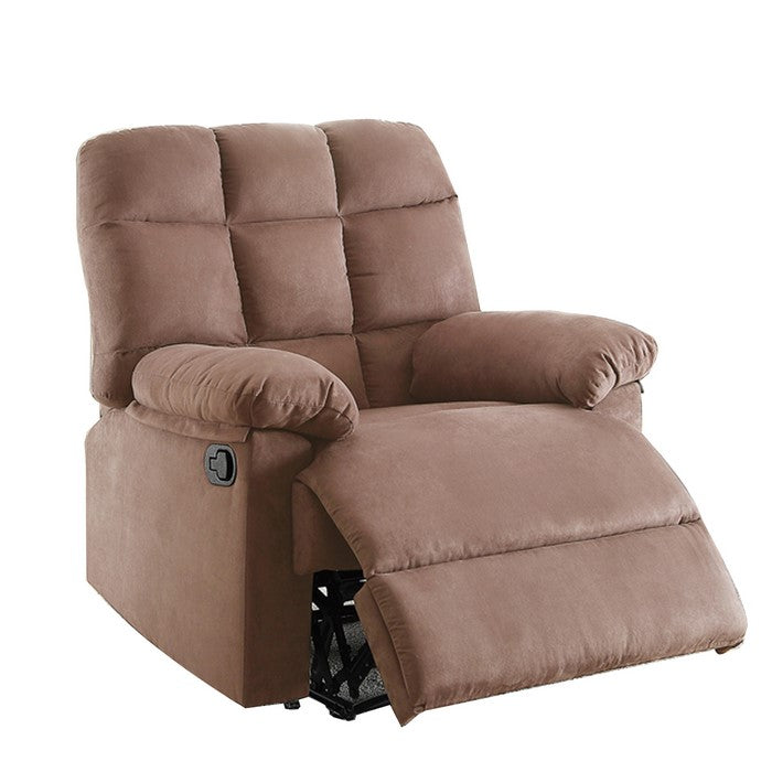 Recliner With Tufted Back And Roll Arms In Saddle Brown