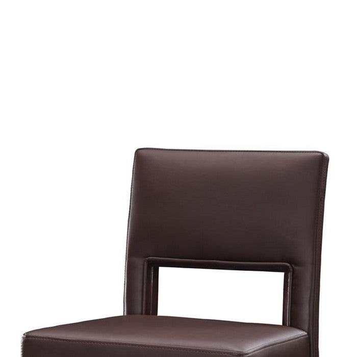 Wooden Bar Stool with Padded Seat and Open Backrest, Brown