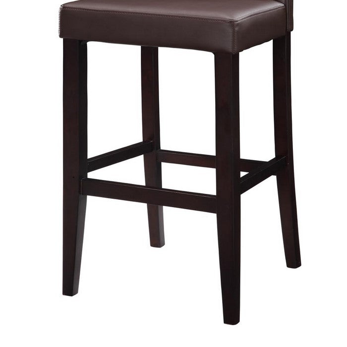 Wooden Bar Stool with Padded Seat and Open Backrest, Brown