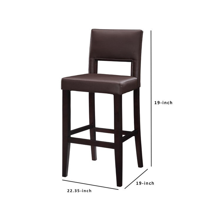 Wooden Bar Stool with Padded Seat and Open Backrest, Brown
