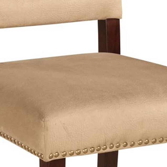 Wooden Stool with Fabric Upholstered Seat and Backrest,Brown and Beige