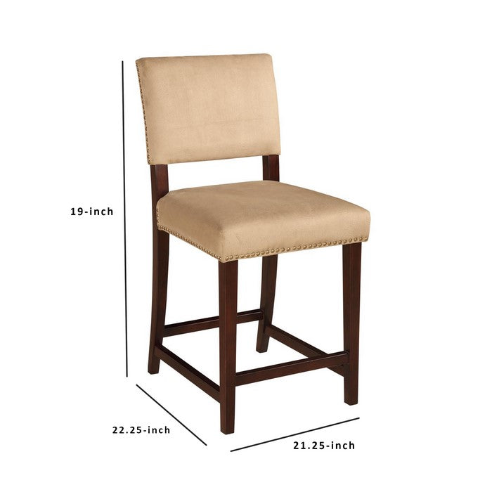 Wooden Stool with Fabric Upholstered Seat and Backrest,Brown and Beige