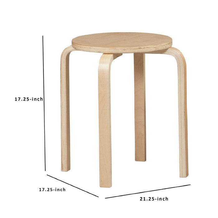 Round Wooden Stackable Stool with Straight Legs, Set of 4, Beige