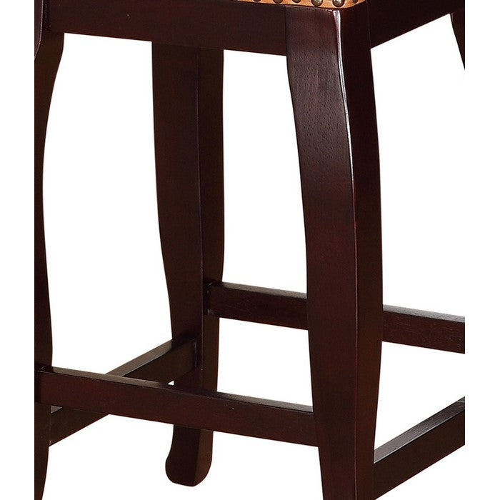 Square Shape Wooden Counter Stool with Nailhead Trim Accents, Brown