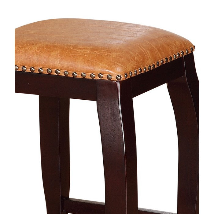 Square Shape Wooden Counter Stool with Nailhead Trim Accents, Brown