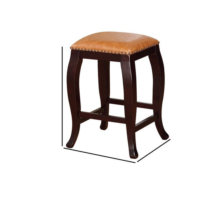 Square Shape Wooden Counter Stool with Nailhead Trim Accents, Brown