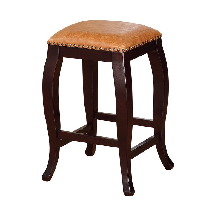 Square Shape Wooden Counter Stool with Nailhead Trim Accents, Brown