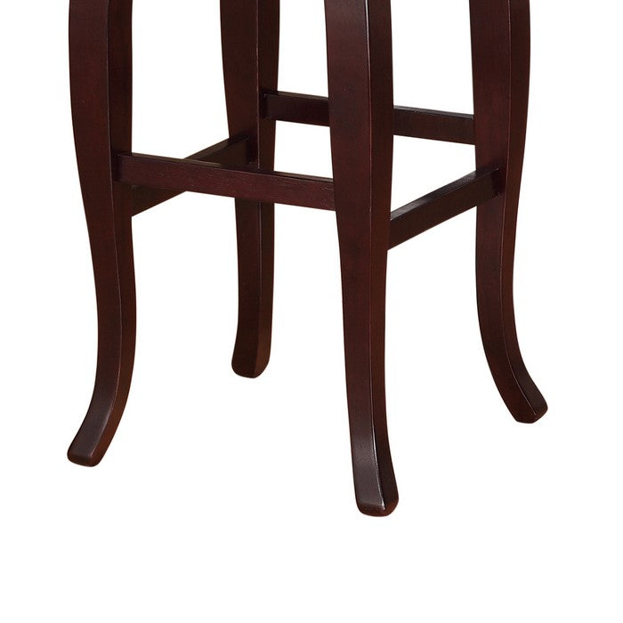 Wooden Bar Stool with Cushioned Seat and Nailhead Trim Edge, Brown