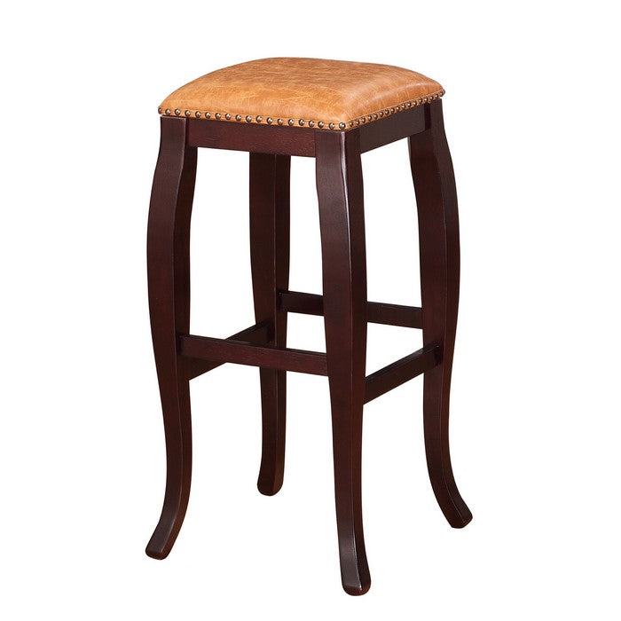 Square Shape Wooden Bar Stool with Nailhead Trim Accents, Brown