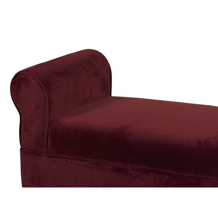 Fabric Upholstered Wooden Bench with Padded Rolled Sides, Red