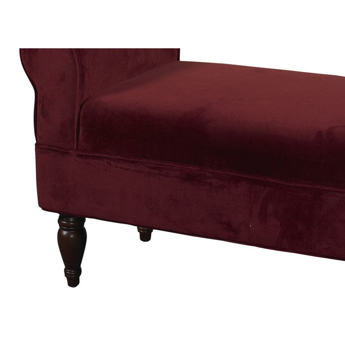 Fabric Upholstered Wooden Bench with Padded Rolled Sides, Red