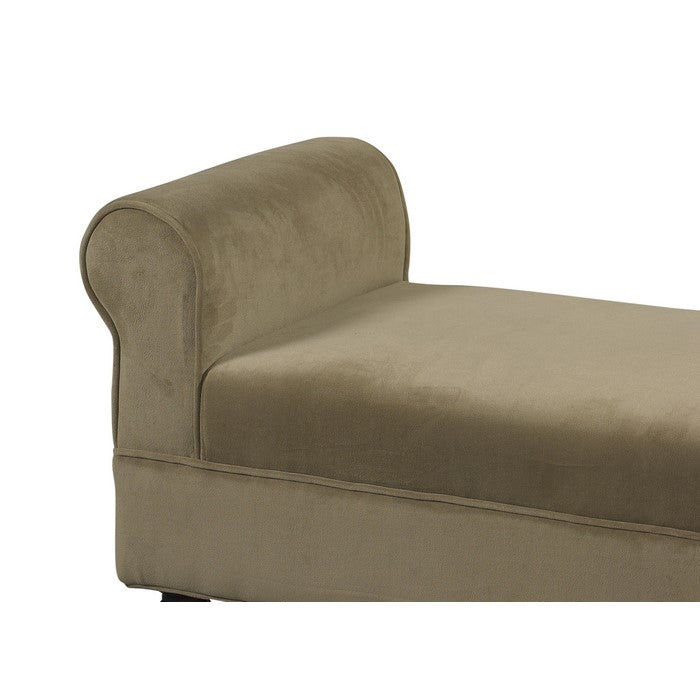 Fabric Upholstered Wooden Bench with Padded Rolled Sides, Beige