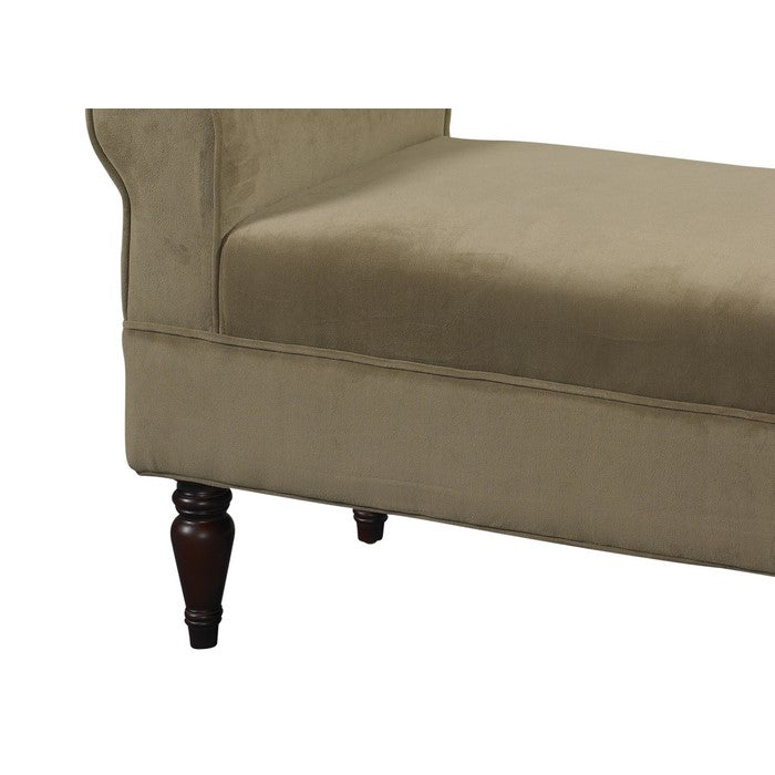 Fabric Upholstered Wooden Bench with Padded Rolled Sides, Beige