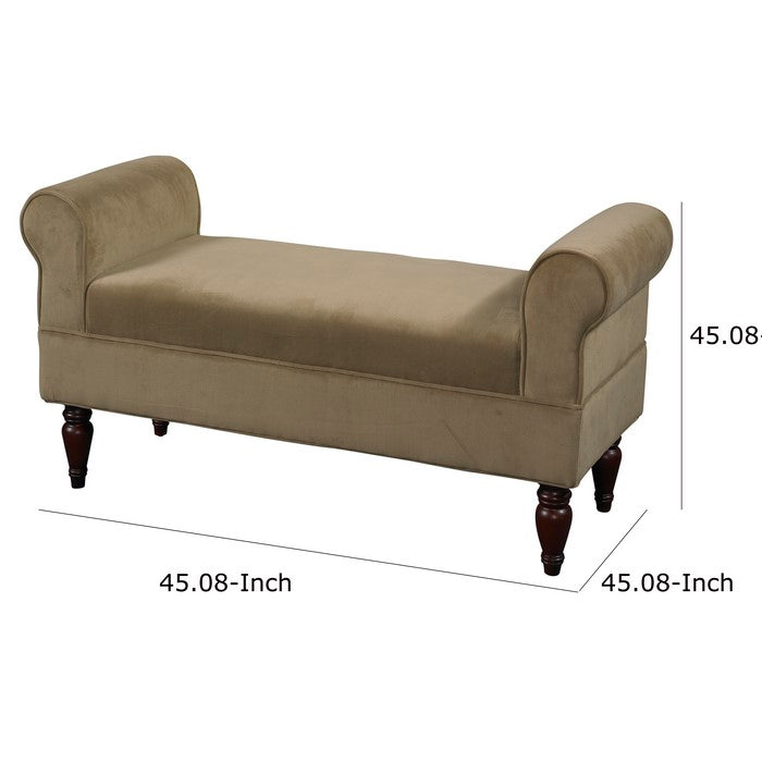Fabric Upholstered Wooden Bench with Padded Rolled Sides, Beige