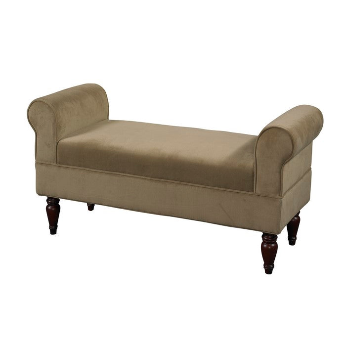Fabric Upholstered Wooden Bench with Padded Rolled Sides, Beige