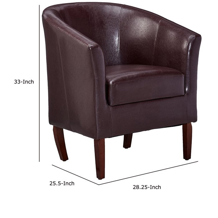 Wooden Club Chair with Faux Leather Upholstery, Purple and Brown