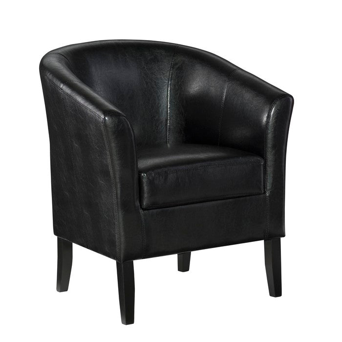 Stitched Wooden Club Chair with Faux Leather Upholstery, Black