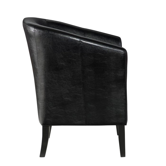 Stitched Wooden Club Chair with Faux Leather Upholstery, Black