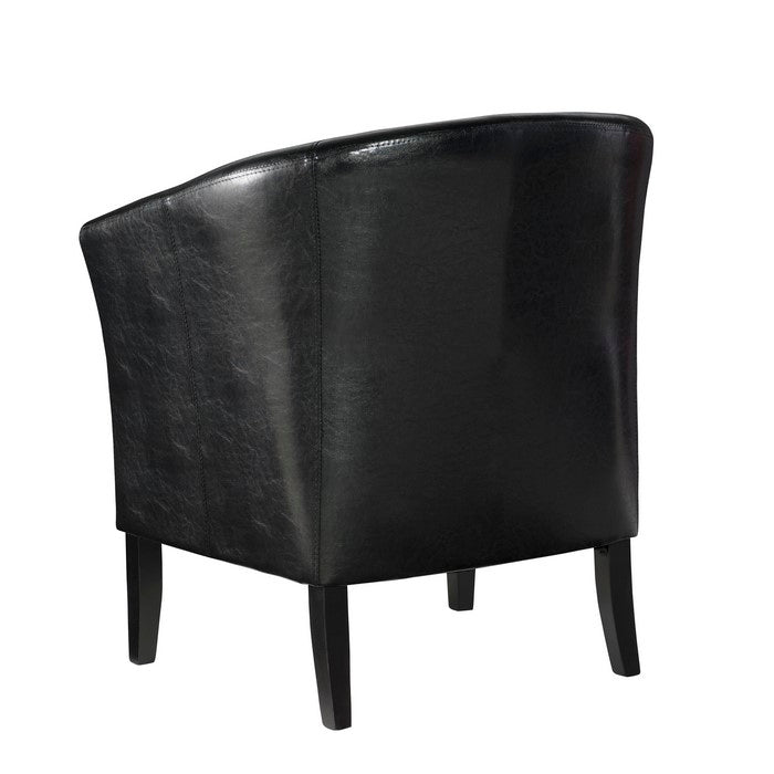 Stitched Wooden Club Chair with Faux Leather Upholstery, Black