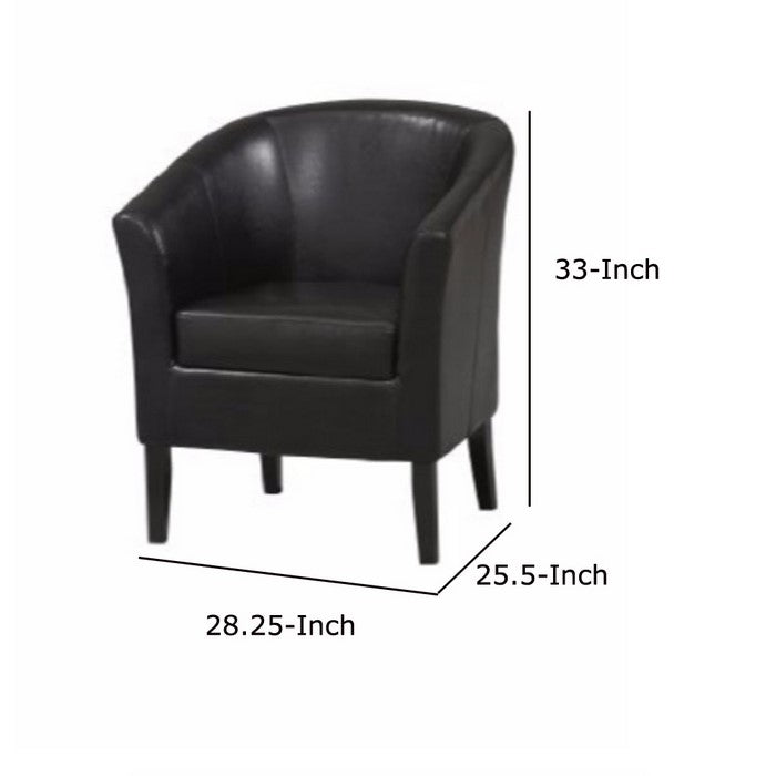 Stitched Wooden Club Chair with Faux Leather Upholstery, Black