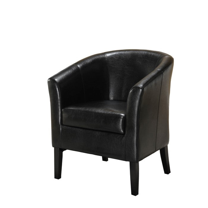 Stitched Wooden Club Chair with Faux Leather Upholstery, Black