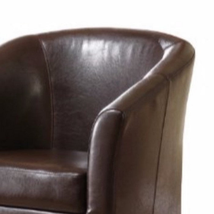 Faux Leather Upholstered Wooden Club Chair with Stitched Detail, Brown