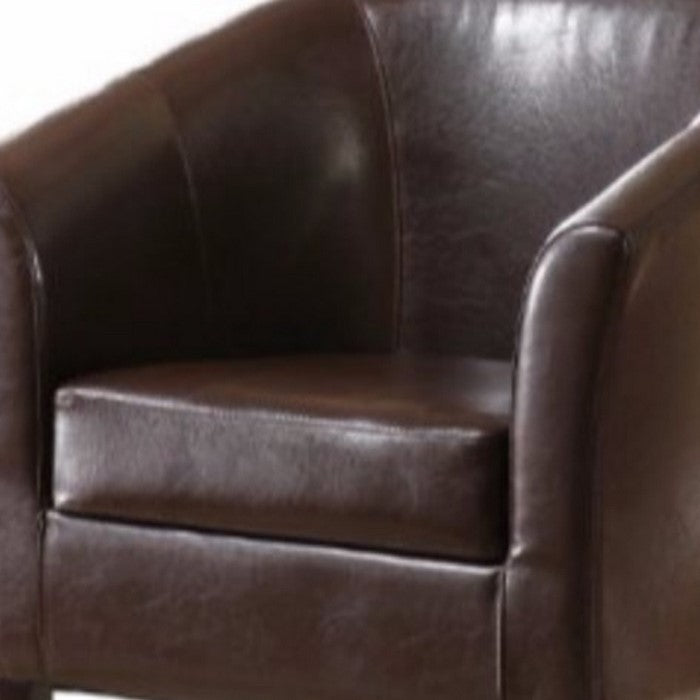 Faux Leather Upholstered Wooden Club Chair with Stitched Detail, Brown