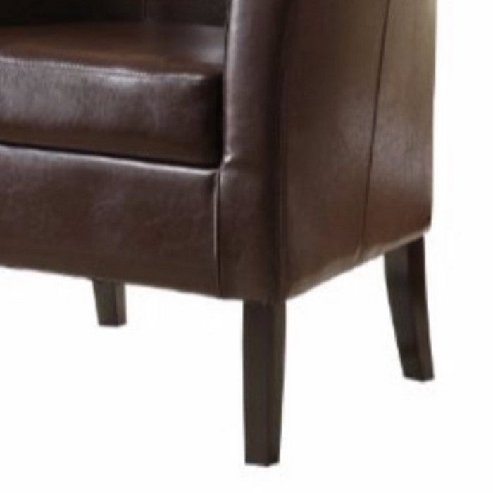 Faux Leather Upholstered Wooden Club Chair with Stitched Detail, Brown