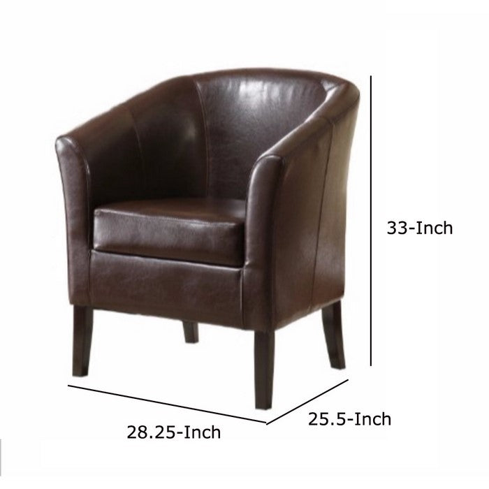Faux Leather Upholstered Wooden Club Chair with Stitched Detail, Brown