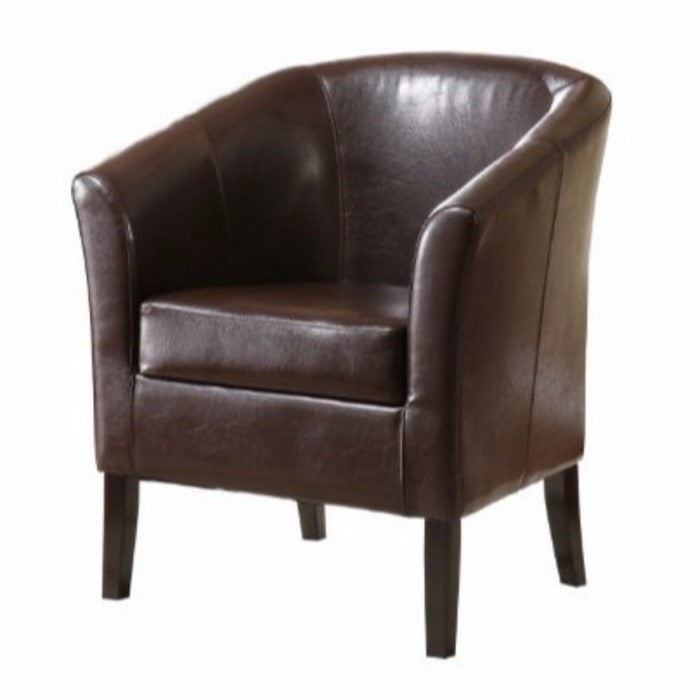 Faux Leather Upholstered Wooden Club Chair with Stitched Detail, Brown