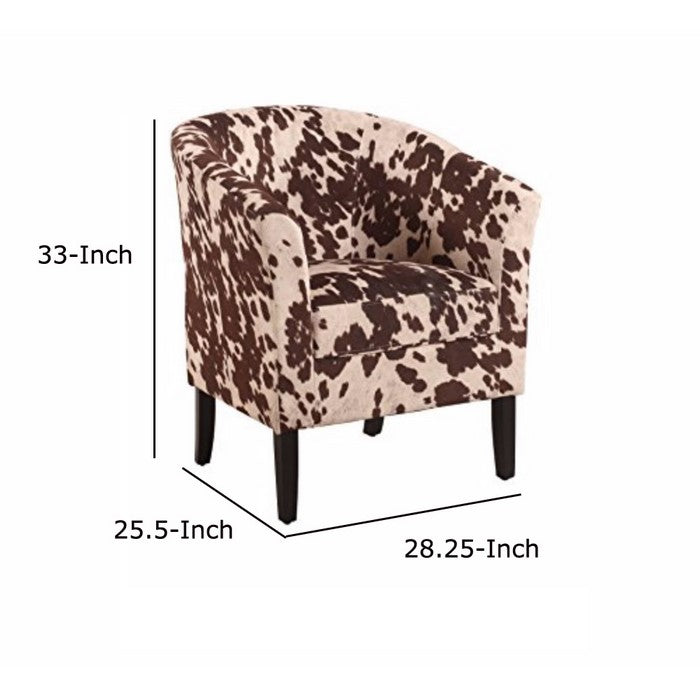 Wooden Club Chair with Faux Leather Upholstery, White and Brown