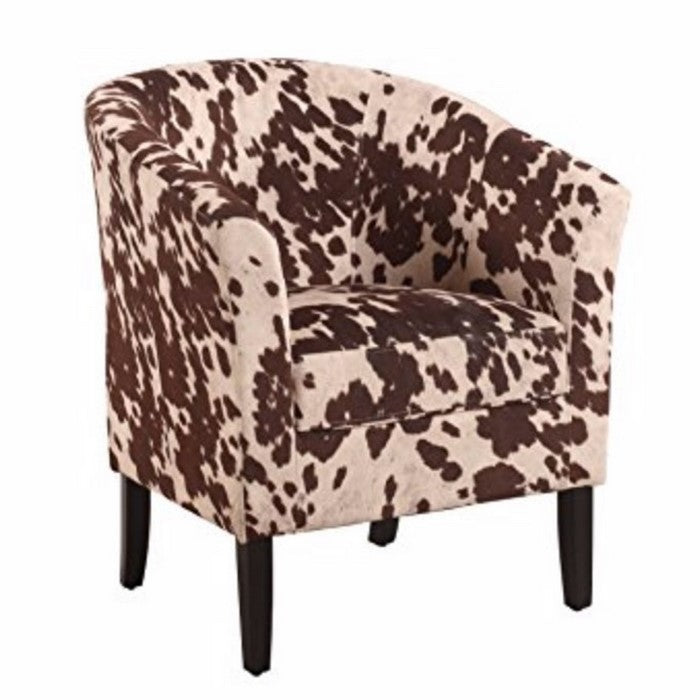 Wooden Club Chair with Faux Leather Upholstery, White and Brown