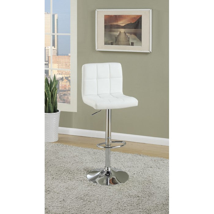 Armless Chair Style Bar Stool With Gas Lift White And Silver Set of 2