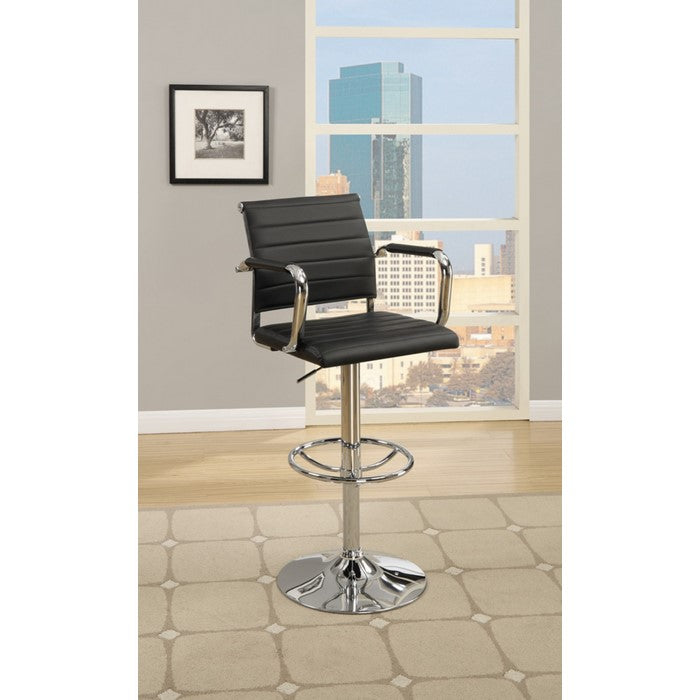 Faux Leather Barstool With Gas Lift Chrome Base Black Set of 2