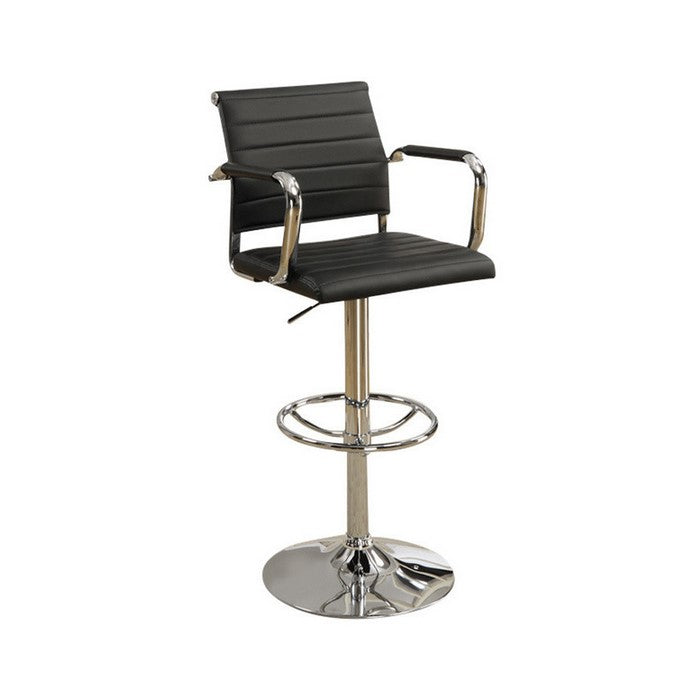 Faux Leather Barstool With Gas Lift Chrome Base Black Set of 2