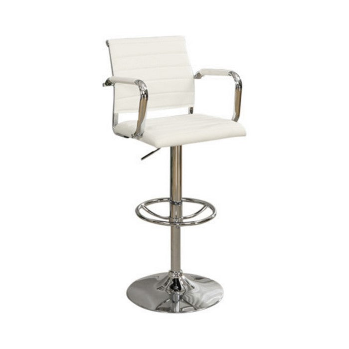 Faux Leather Barstool With Gas Lift Chrome Base White Set of 2