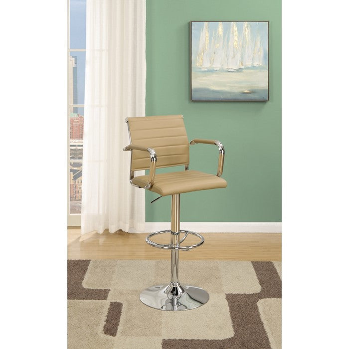 Faux Leather Barstool With Gas Lift Chrome Base Brown Set of 2