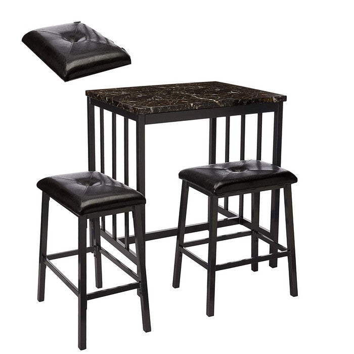3 Piece Rubber Wood Counter Height Set Black