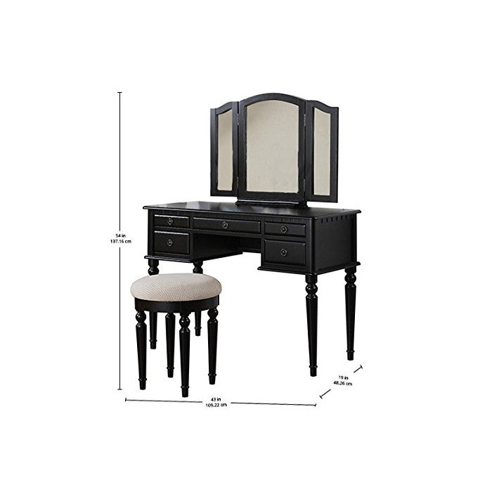 Commodious Vanity Set Featuring Stool And Mirror Black