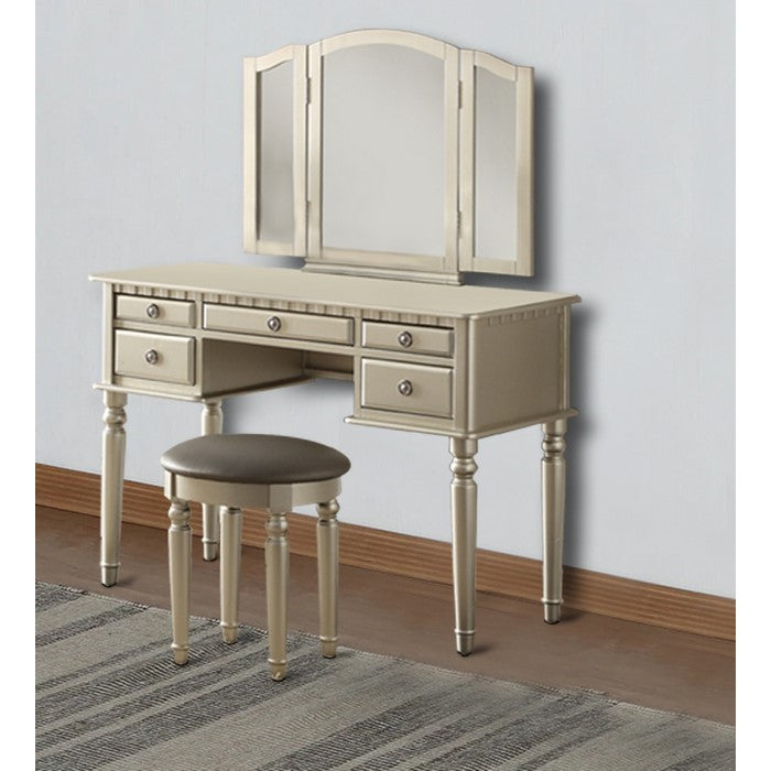 Commodious Vanity Set Featuring Stool And Mirror Silver
