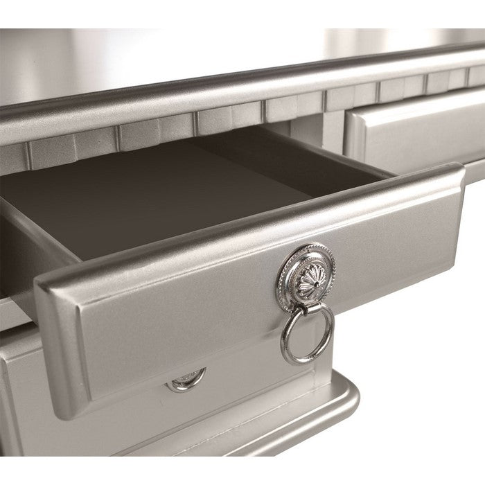 Commodious Vanity Set Featuring Stool And Mirror Silver