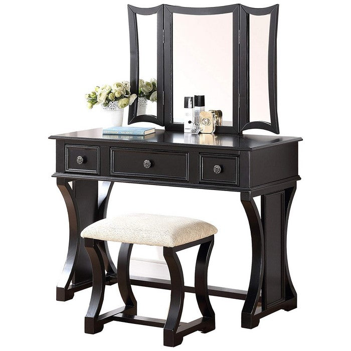 Modish Vanity Set Featuring Stool And Mirror Black