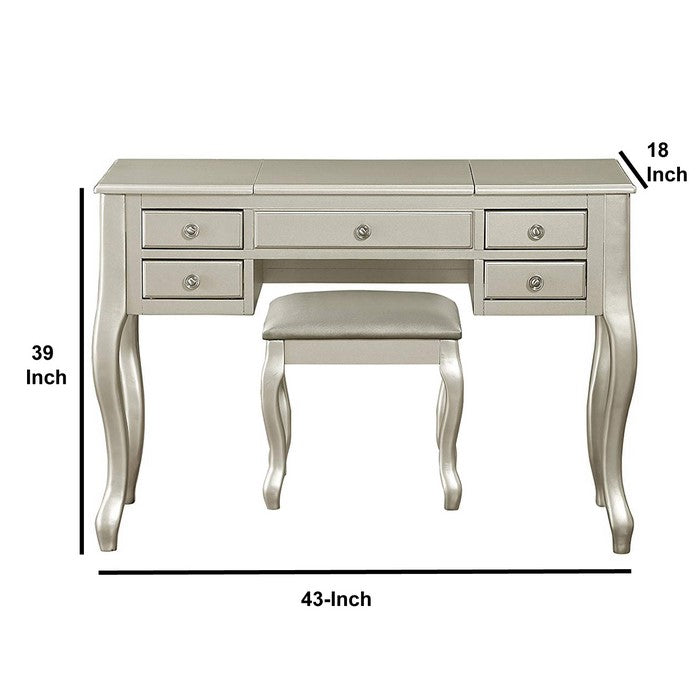 Cherub Vanity Set Featuring Stool And Mirror Silver