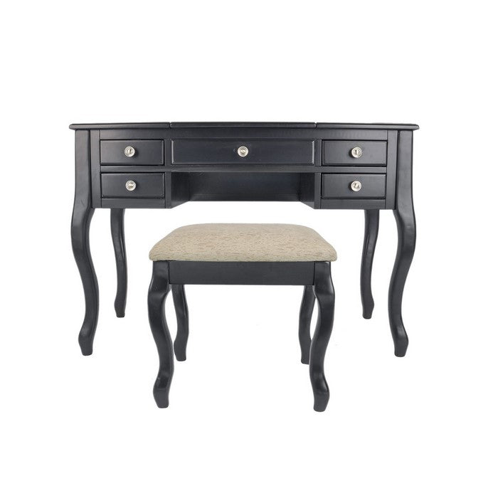 Cherub Vanity Set Featuring Stool And Mirror Black