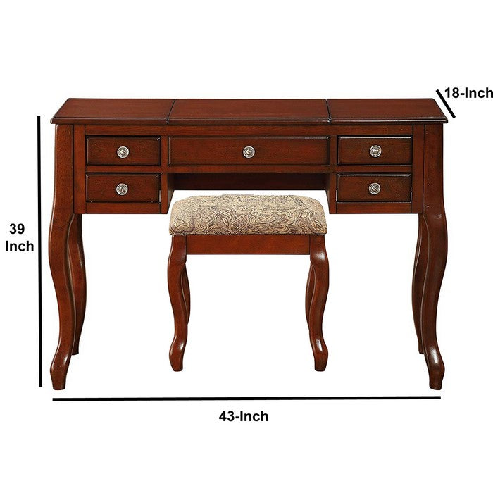 Cherub Vanity Set Featuring Stool And Mirror Cherry Brown