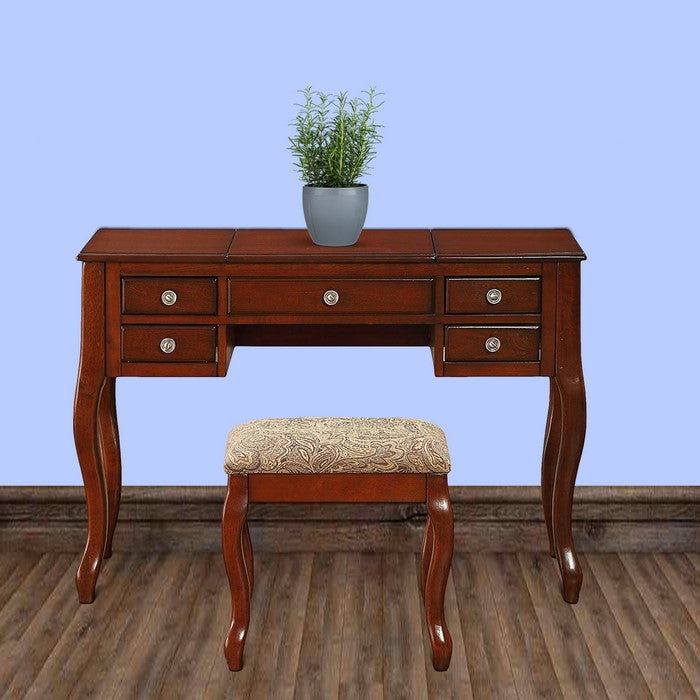 Cherub Vanity Set Featuring Stool And Mirror Cherry Brown